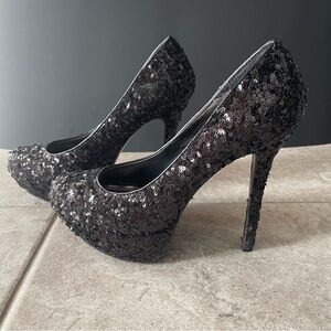 Bakers Black Sequin Heels